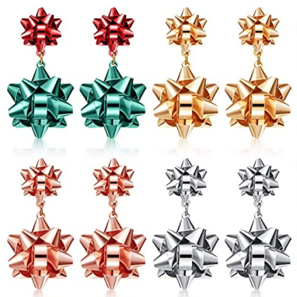 2/$20 SILVER Double Bows Earrings Christmas Bow Studs Holiday Earring - Picture 6 of 12